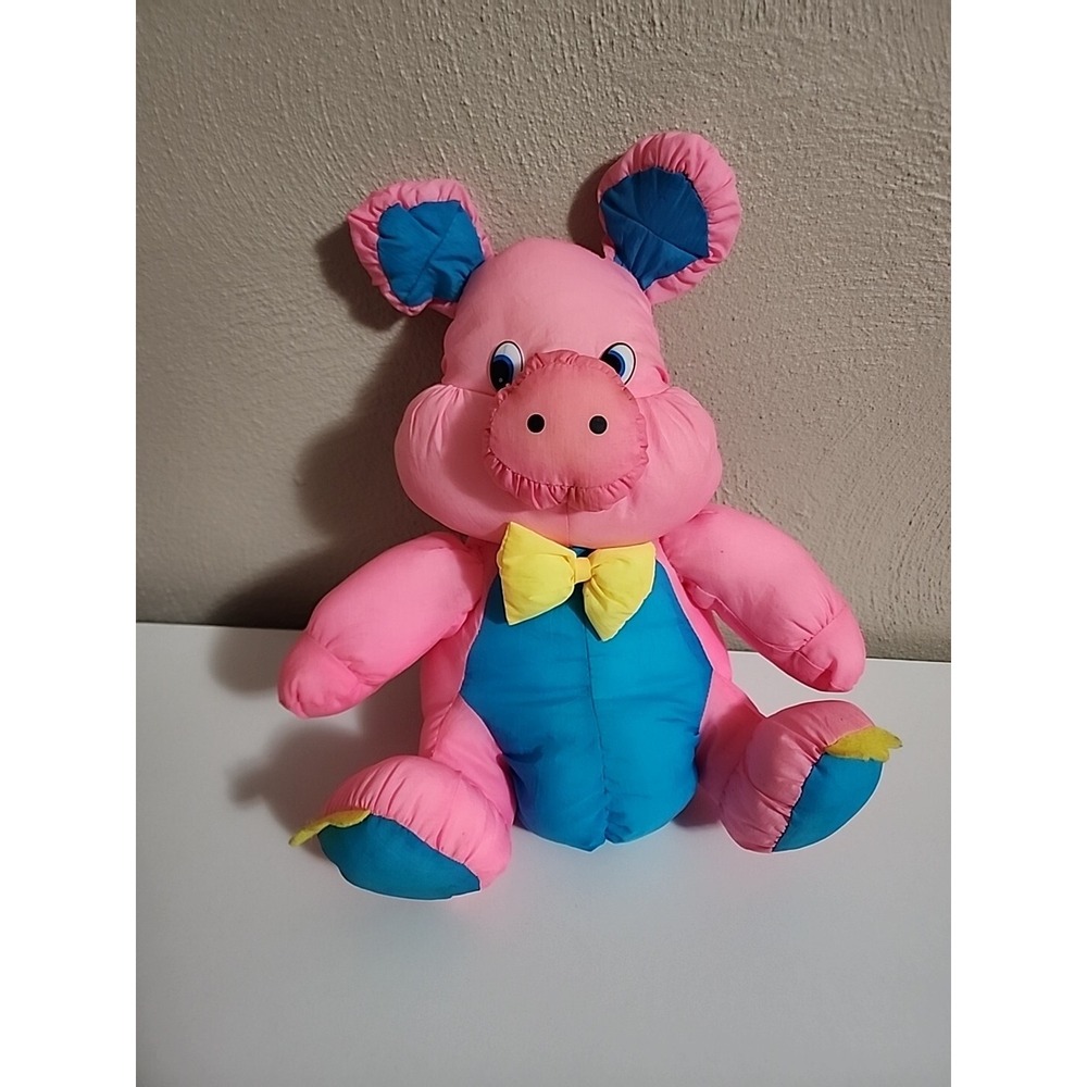 Vintage‎ Dan Dee Nylon Pink Pig Blue Yellow Bow Dandee READ